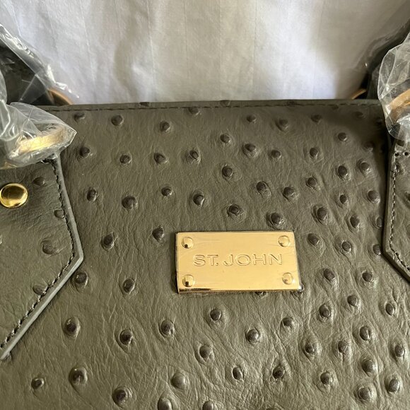Authentic ST JOHN Pebble Ostrich Leather Satchel - Picture 11 of 13